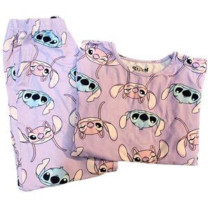 Disney Stitch Kids Pajama Set 6-7 Yrs Purple Cartoon Pattern Long Sleeve Top & P